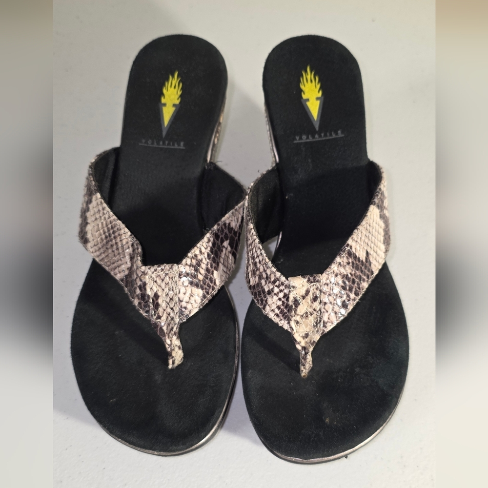 Volatile Black Gray Tan Python Snake Print Wedges… - image 6